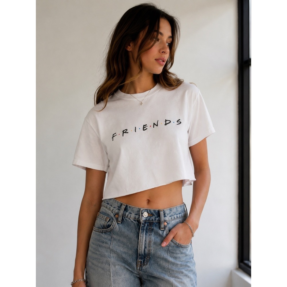 Friends TV Series White Cropped Graphic Tee XS 100% Cotton 2018 RachelMonica Y2K